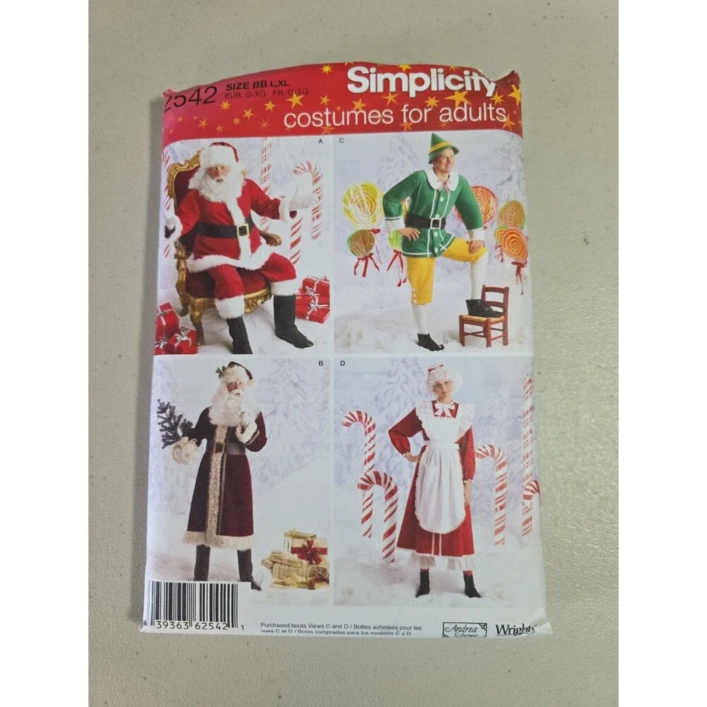 Simplicity Uncut Pattern 2542 Men/Women's L-XL Mr & Mrs Claus Christmas Costume